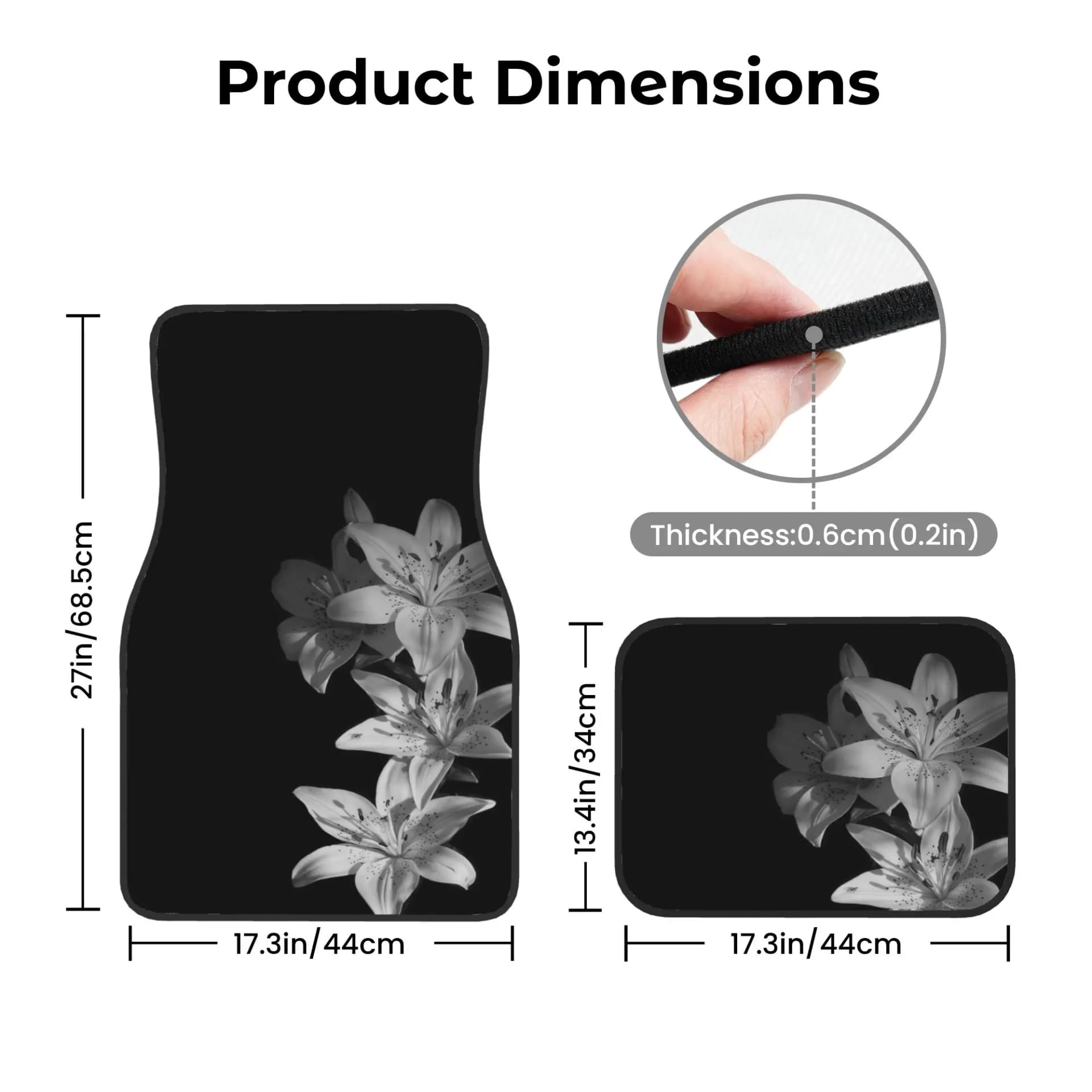 Gray Floral Car Floor Mats Set of 4