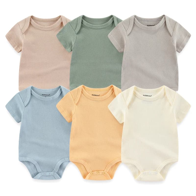 Newborn Bodysuits Cotton Cartoon Baby Girl Clothes Set 6Pieces Short Sleeve Baby Boy Clothes Summer Solid Color Bebes