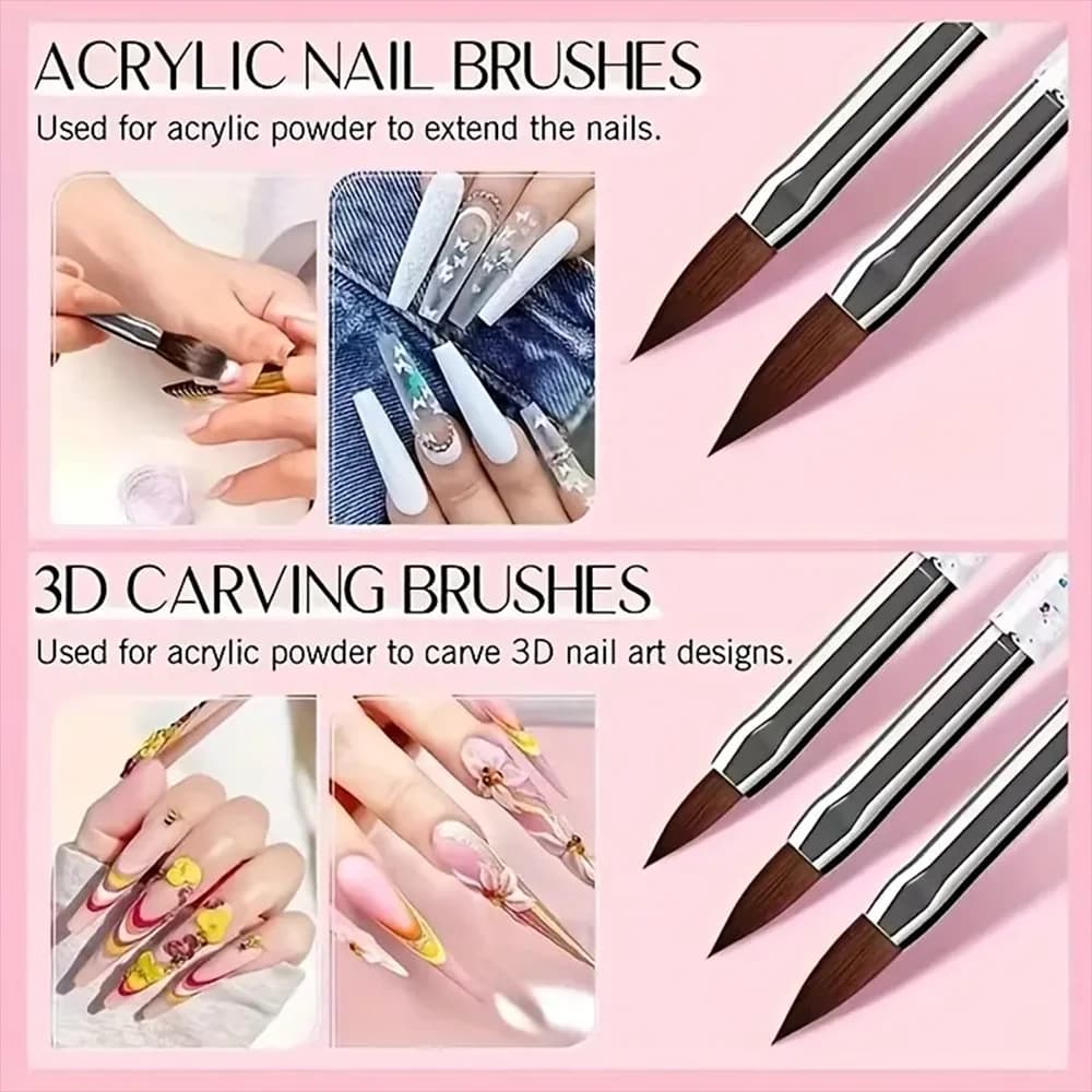 Nail Art Brush Kit for Nail Painting, Floral Carving, Gem Placement, Gel Application, Color Blending, and Line Work.