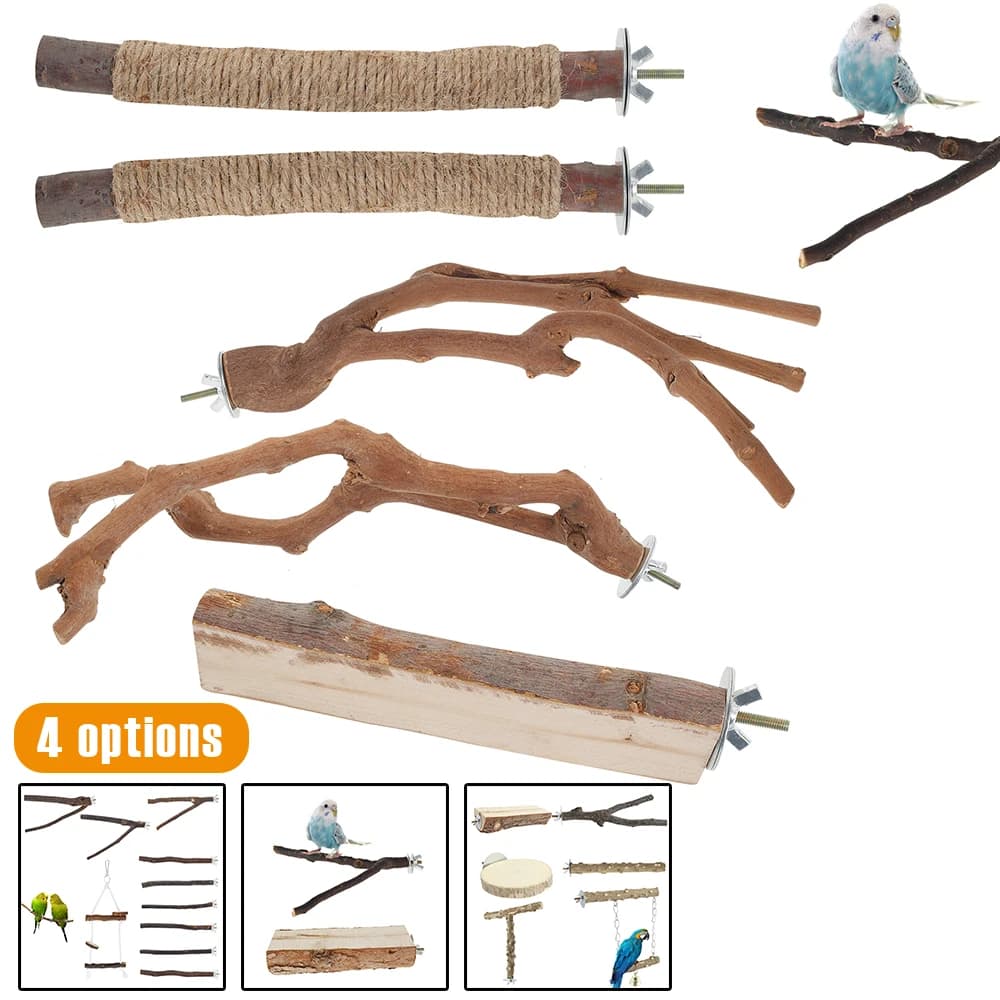 Solid Wood Bird Perch Stand Set