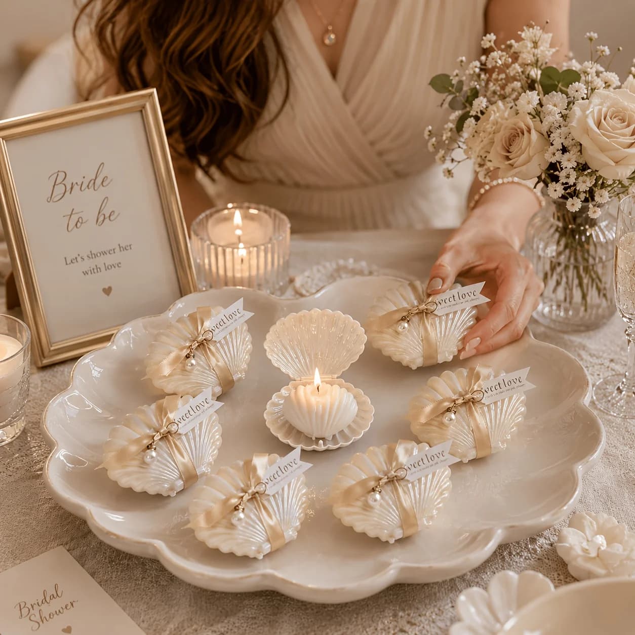 Luxury Shell Candle Wedding Favors Set of 6