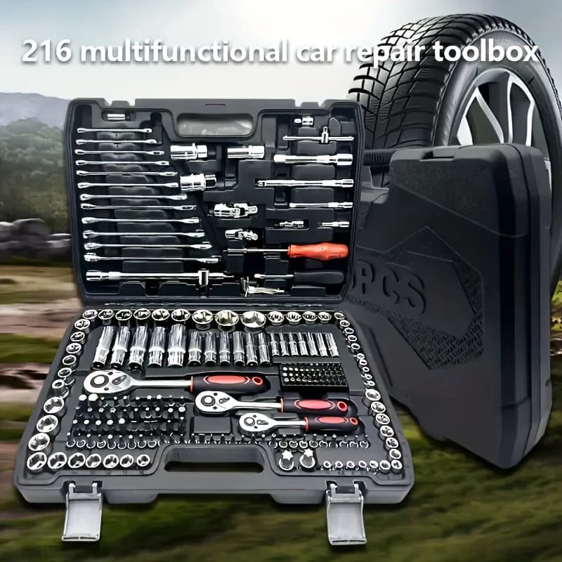 46-Piece Car Repair Tool Set with Ratchet Wrench
