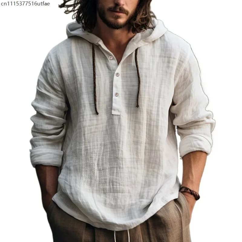 Men's Casual Linen Blend Hoodie Shirt