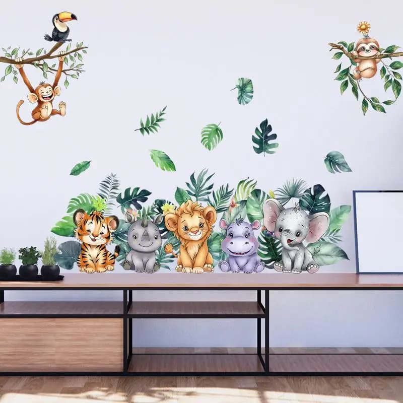 Kids Rooms Adhesive Murals Forest Animals Charming Decor for Boys and Girls