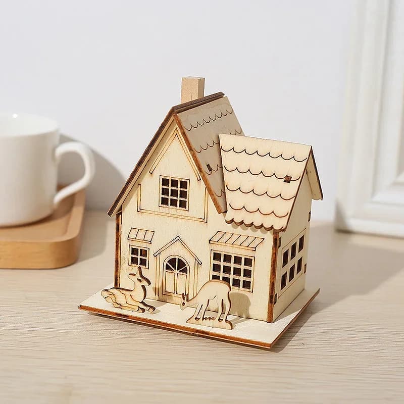 Wooden Mini House Luminous Christmas Ornament