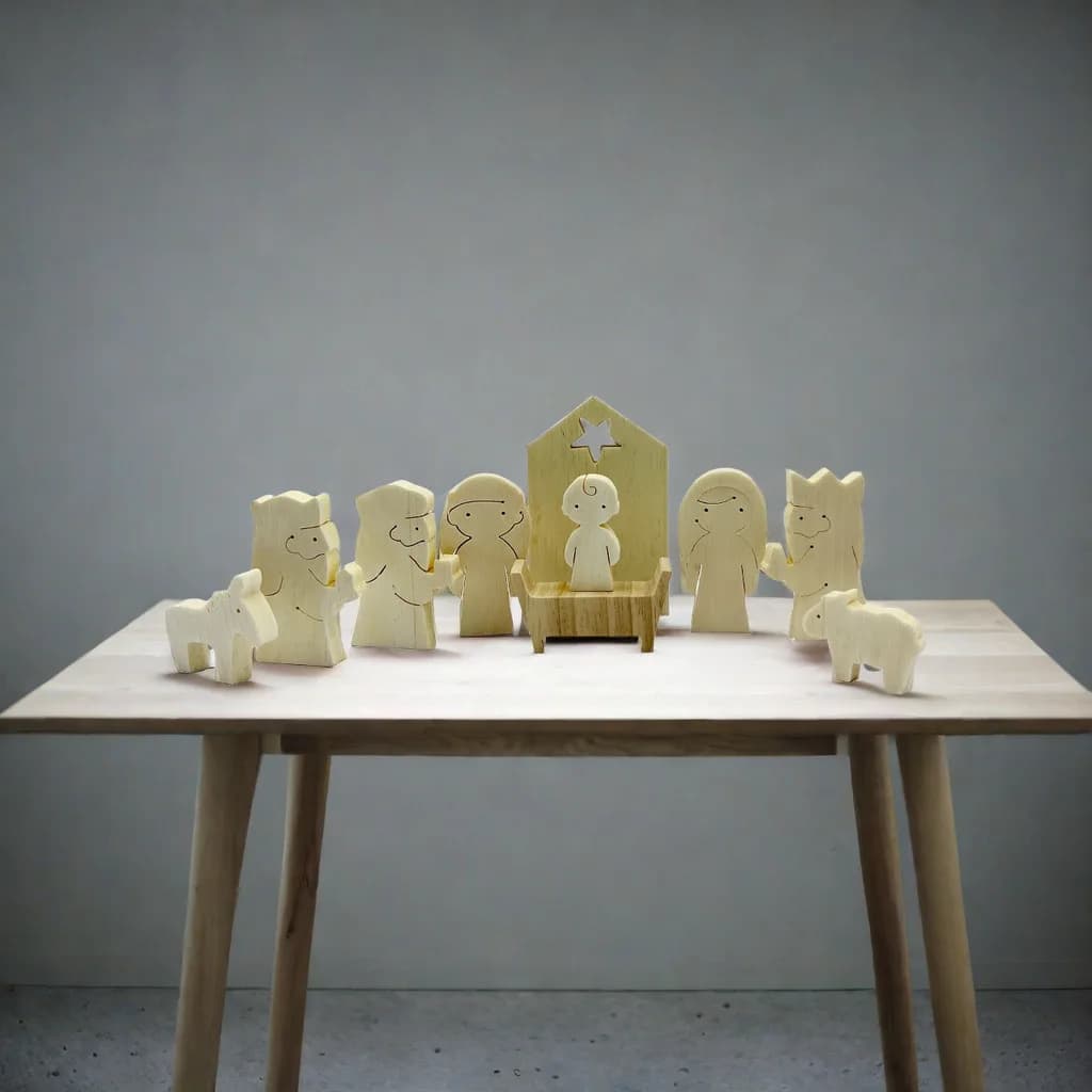 Wooden Nativity Set with 11 Natural Wood Figurines