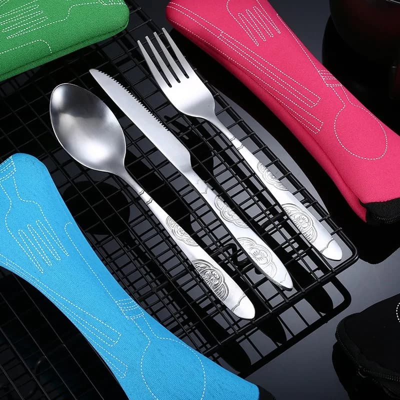 Portable Dinnerware Set with Stainless Steel Cutlery