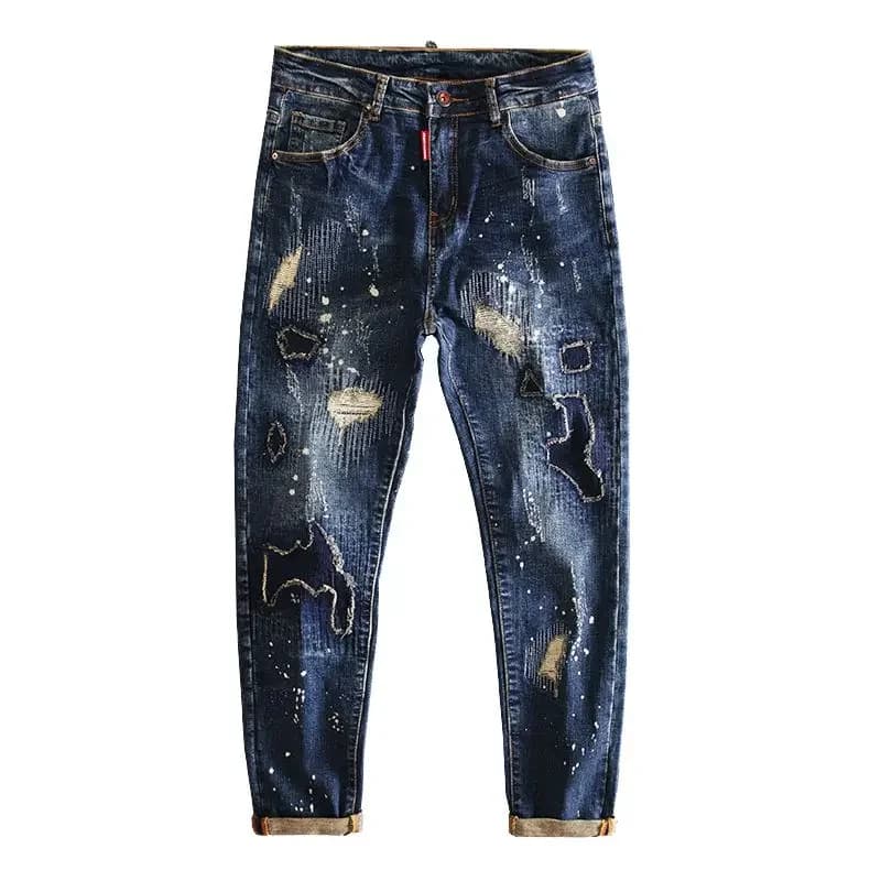 Men's Straight Crop Motorcycle Graphic Denim Jeans