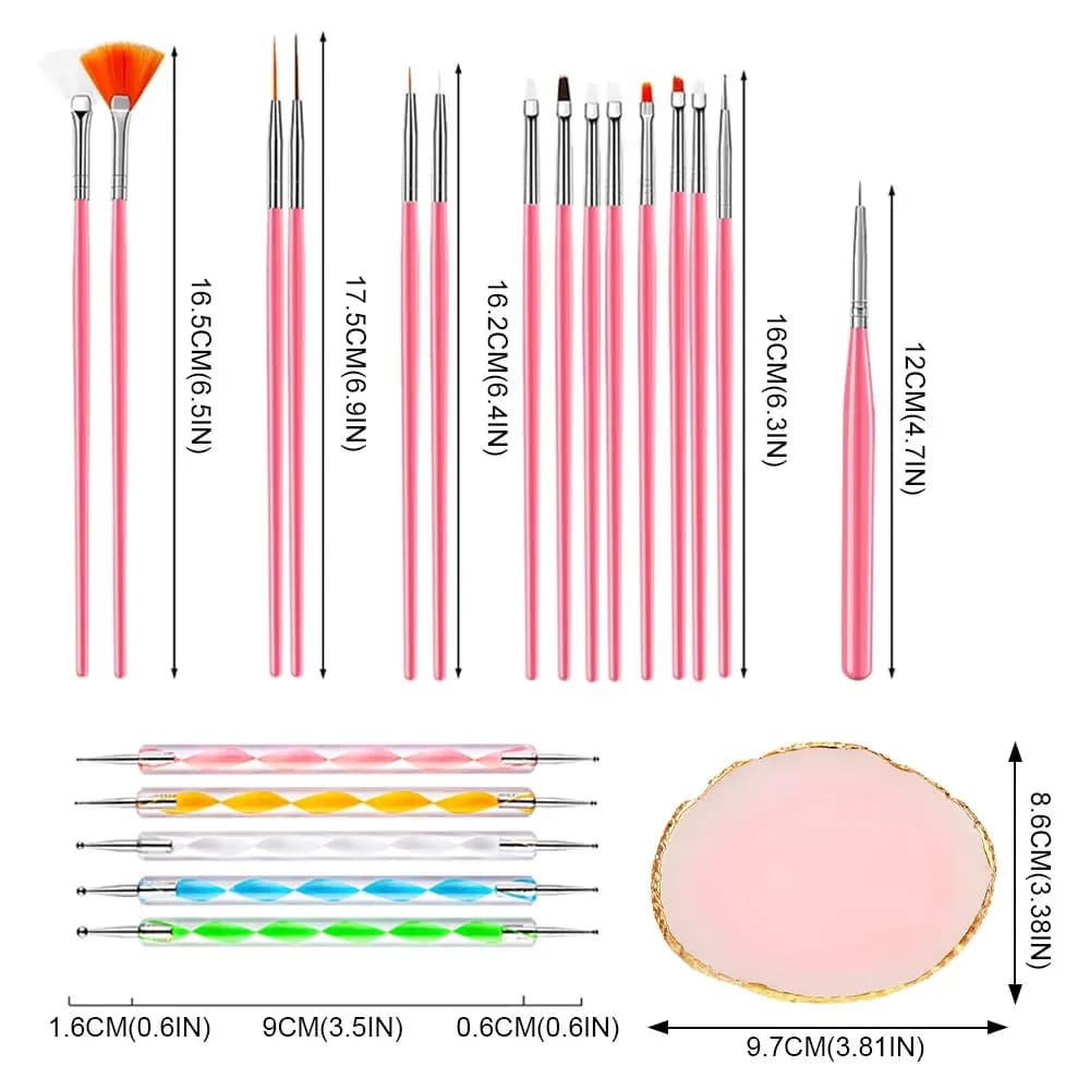 Nail Art Palette And Brush Design Tip Painting Drawing Display Carving Dotting Pen Acrylic Gel UV Polish DIY Manicure Set Tools