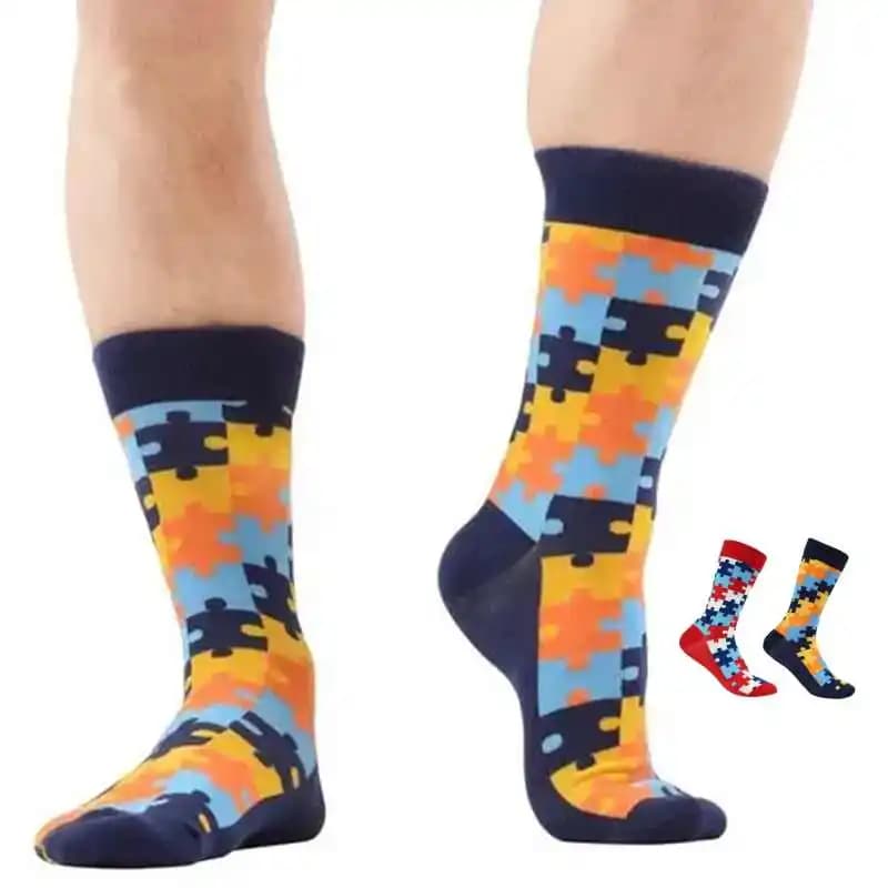 Puzzle Pattern Cotton Crew Socks