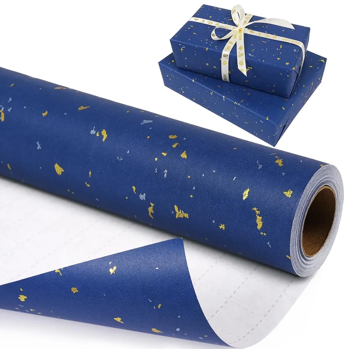 Navy Blue Gold Foil Gift Wrapping Paper Roll