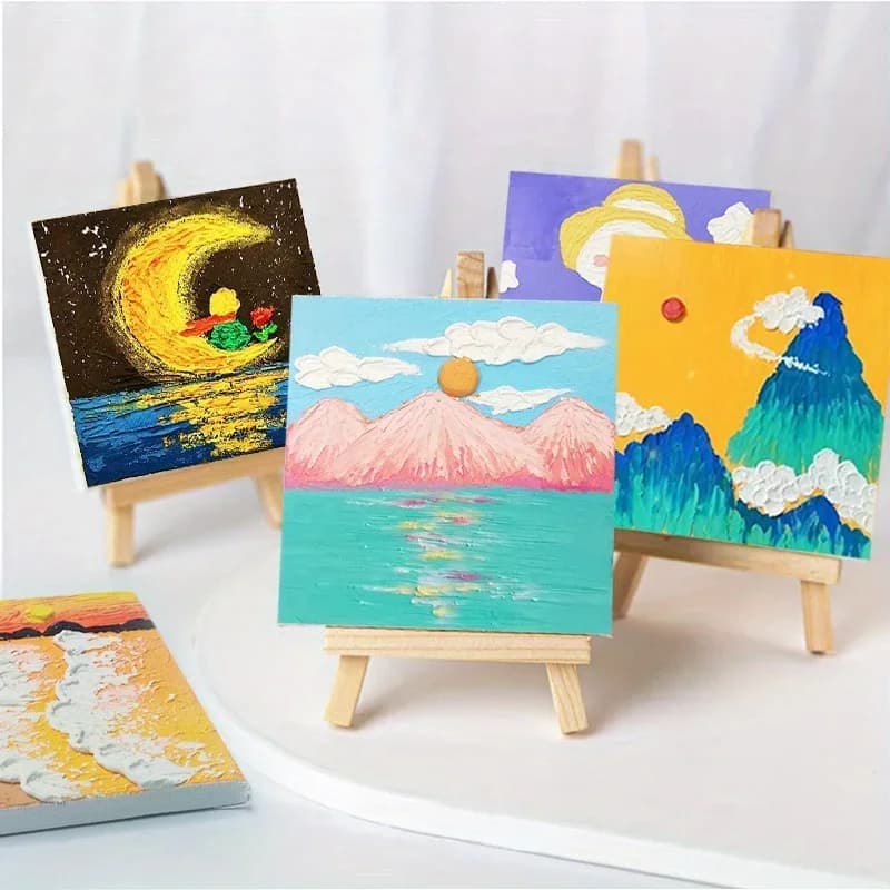 Kids Canvas Paint Set with Easel and Brushes