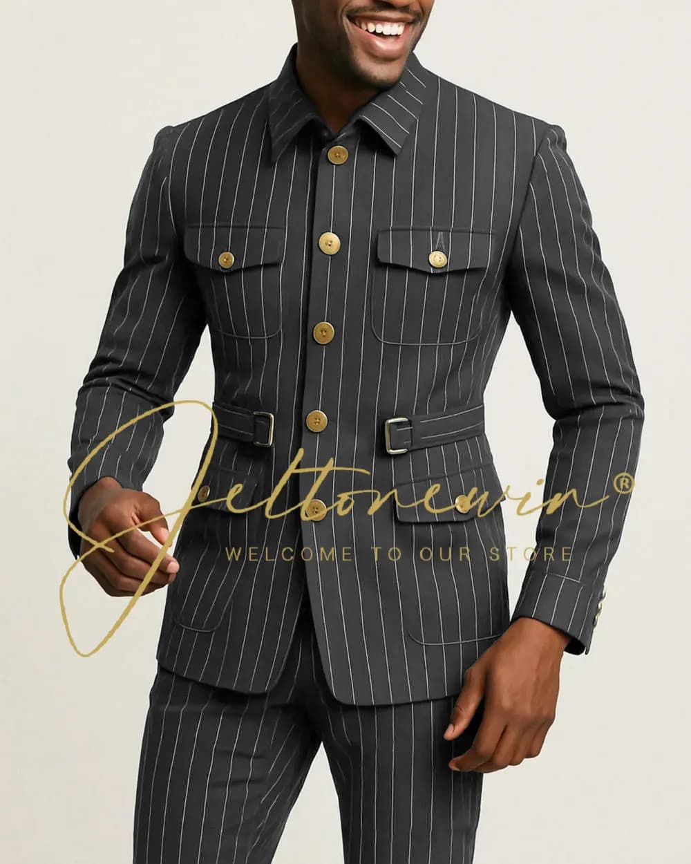 Men's Navy Pinstripe Slim Fit Suit