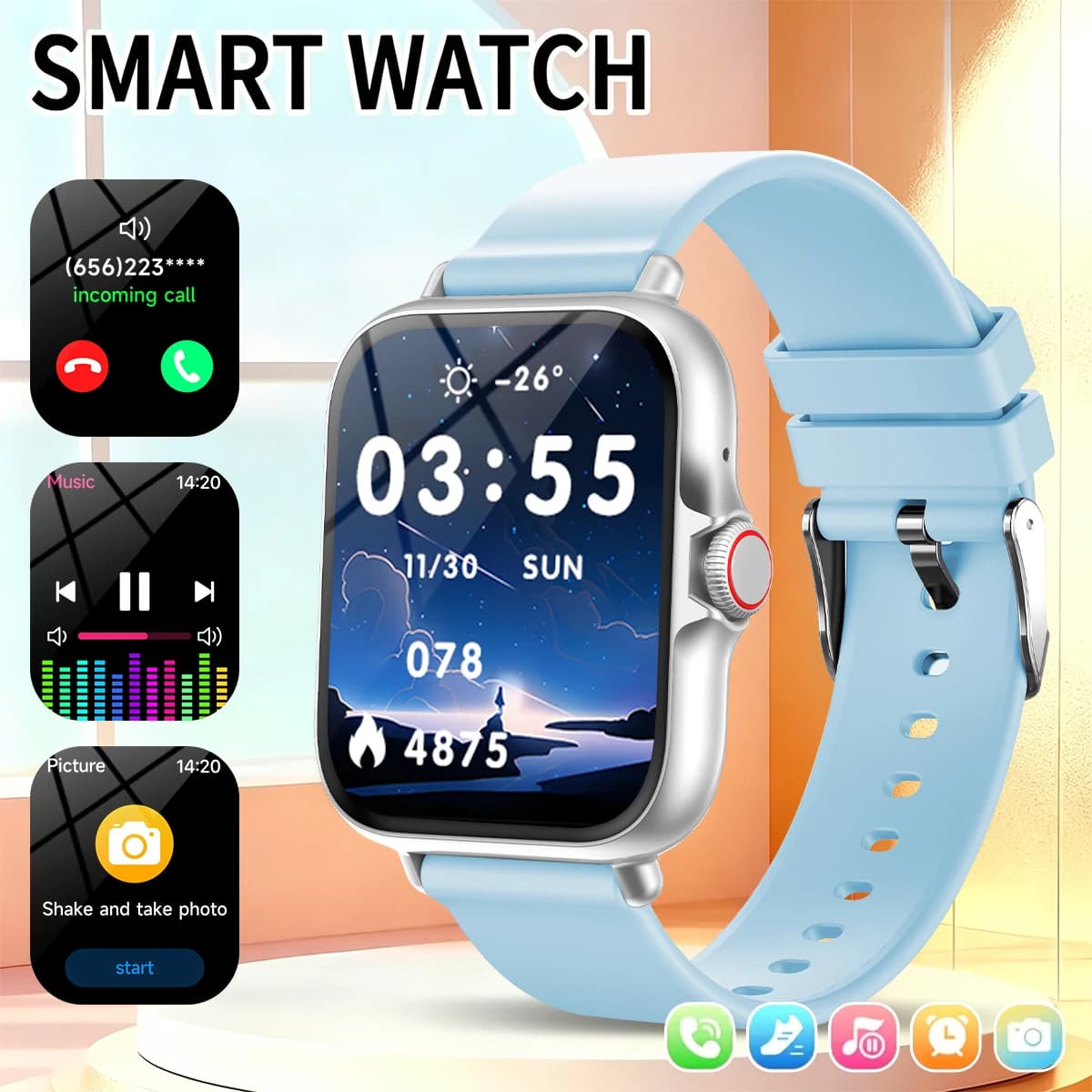 Smart Watch for Android iOS Ultra Low Power Bluetooth Calling Fitness Tracker Music Control Voice Assistant Metal Body Sports
