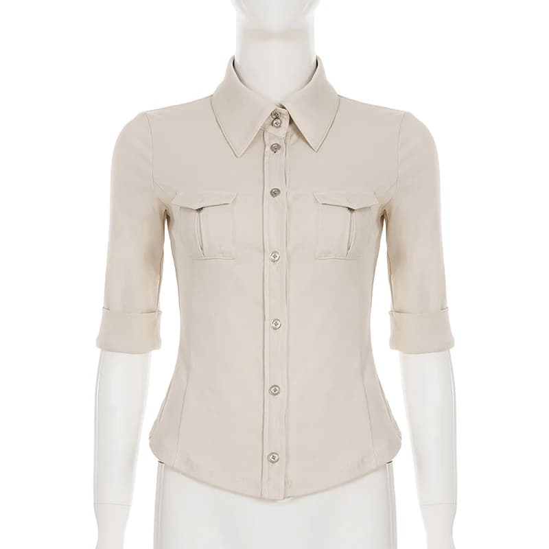 Half-Sleeve Button-Up Blouse Y2K