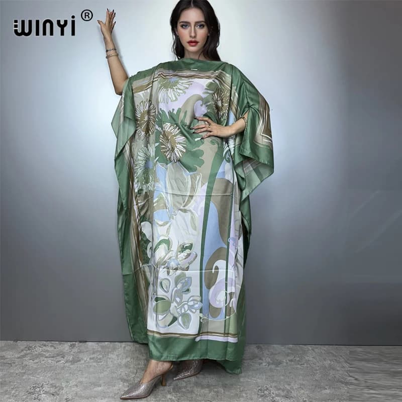 Printed Dresses For Women 2025 Fashion Design Loose Dress Batwing Maxi Long Femme Vestidos Summer Autumn Party Elegant Dress