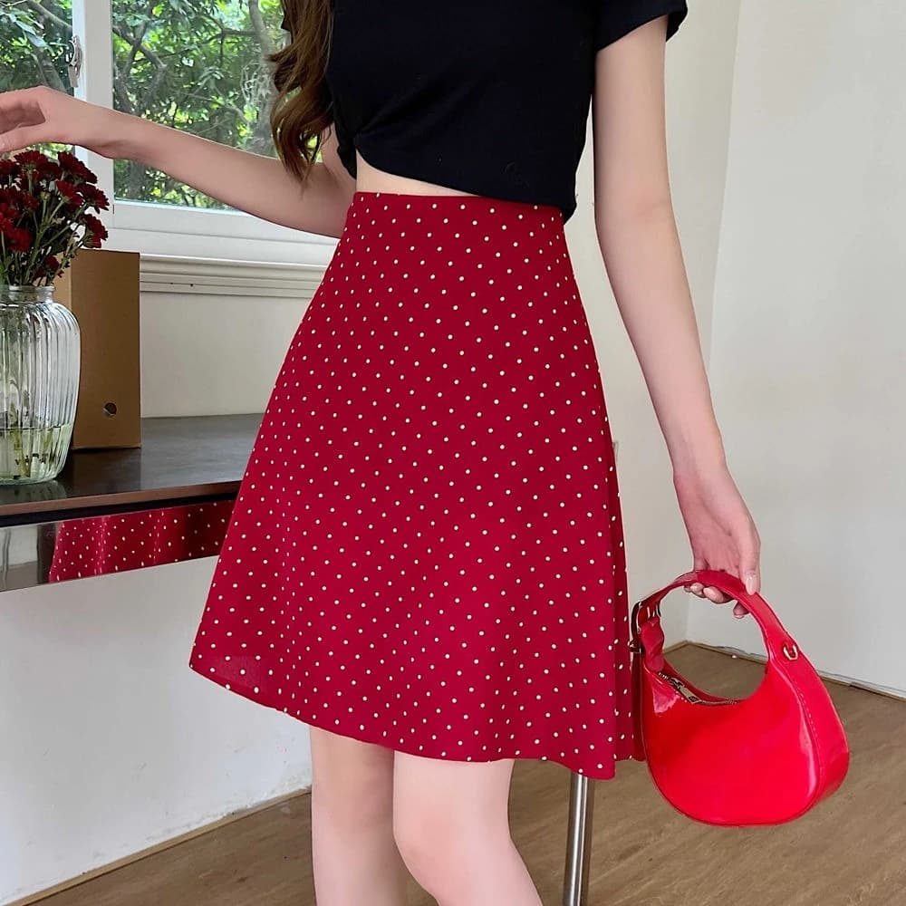 Women's High Waist Red Midi Skirt