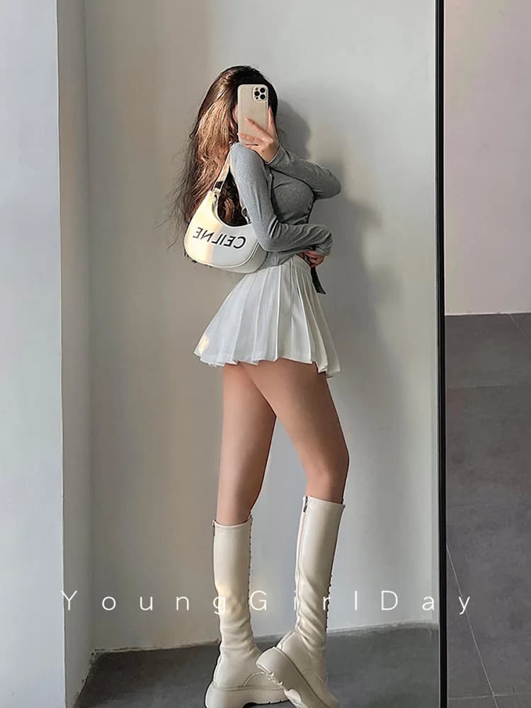 High-Waist Pleated A-Line Mini Skirt