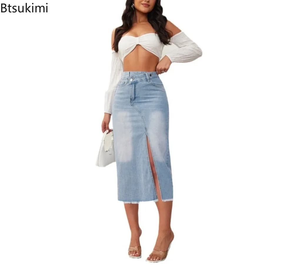 Women's High Waist Denim Pencil Skirt