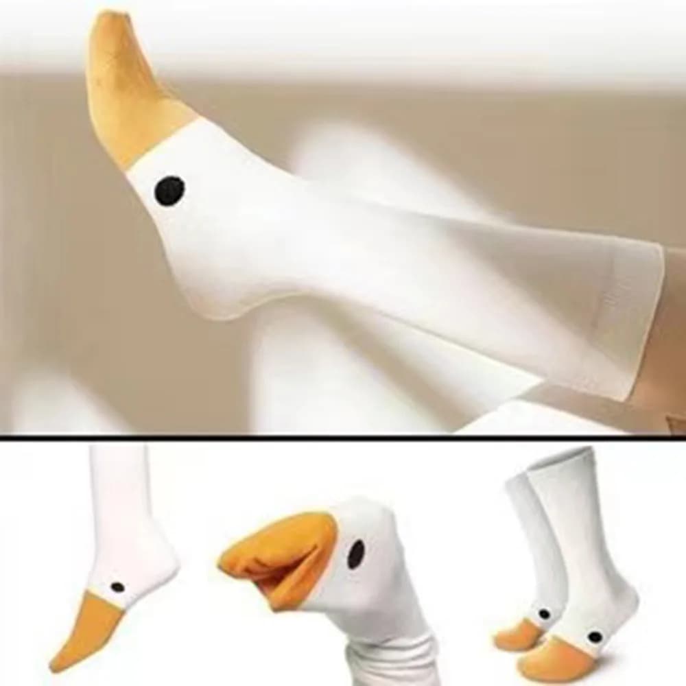 Women's Cotton Cartoon Duck Print Socks White