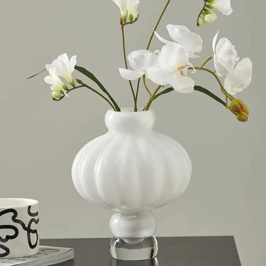 Glass Lantern Vase with Vertical Stripes