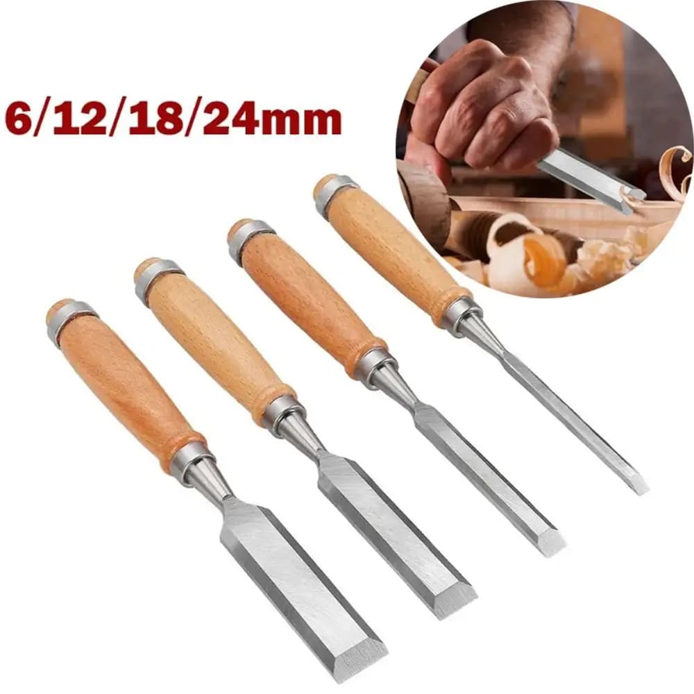 4Pcs/set Manual Wood Carving Hand Chisel Tool Set Hand Tools Woodworking Gouges Wooden Handle DIY Tool Chisel Carpenters