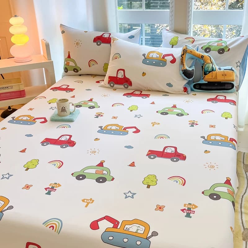Cotton Fitted Sheet for Kids with Car Print