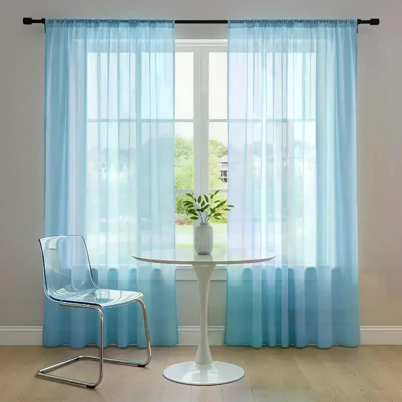 Light Blue Sheer Voile Window Curtain Panel
