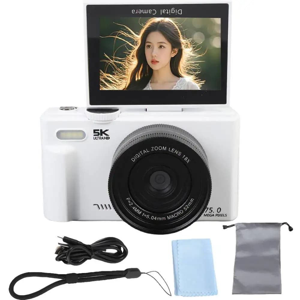 75MP 5K Digital Camera with 18X Zoom