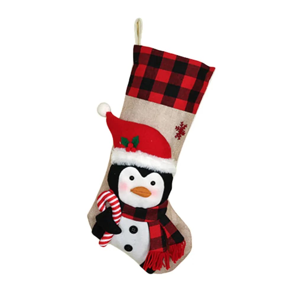 Christmas Stocking 19 Inch Plaid with 3D Plush Characters