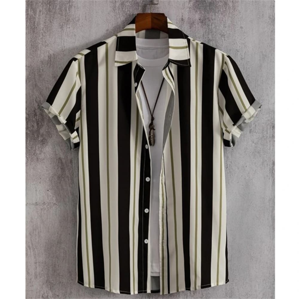 Men's Hawaiian 3D Striped Short Sleeve Shirt