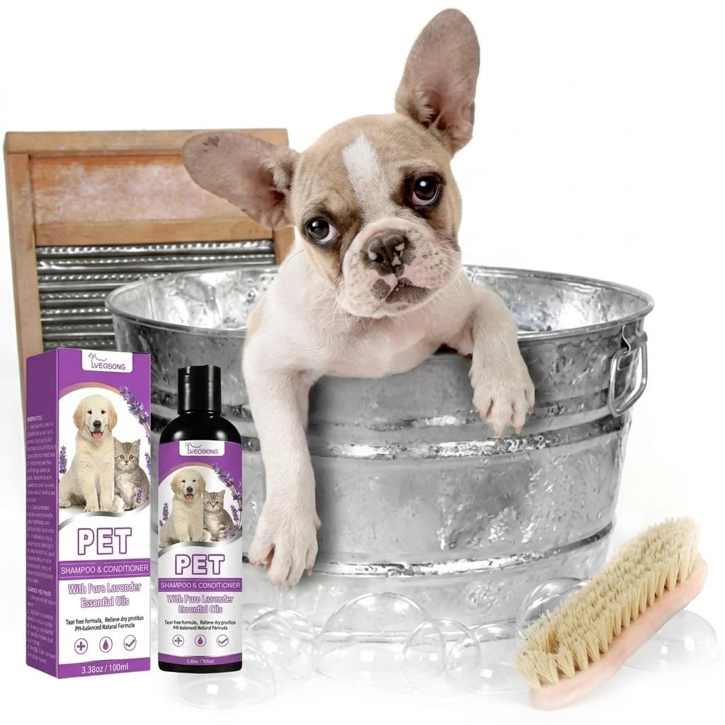 Pet Shampoo and Conditioner with Pure Lavender Essential Oils Tear Free Formula for Dogs andCats pH Balanced Gentle Groom 100ml