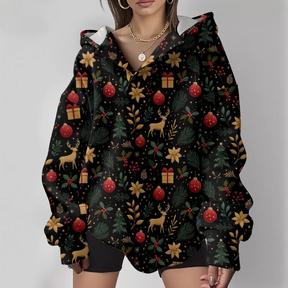 Casual Oversized Snowflake Pullover Hoodie