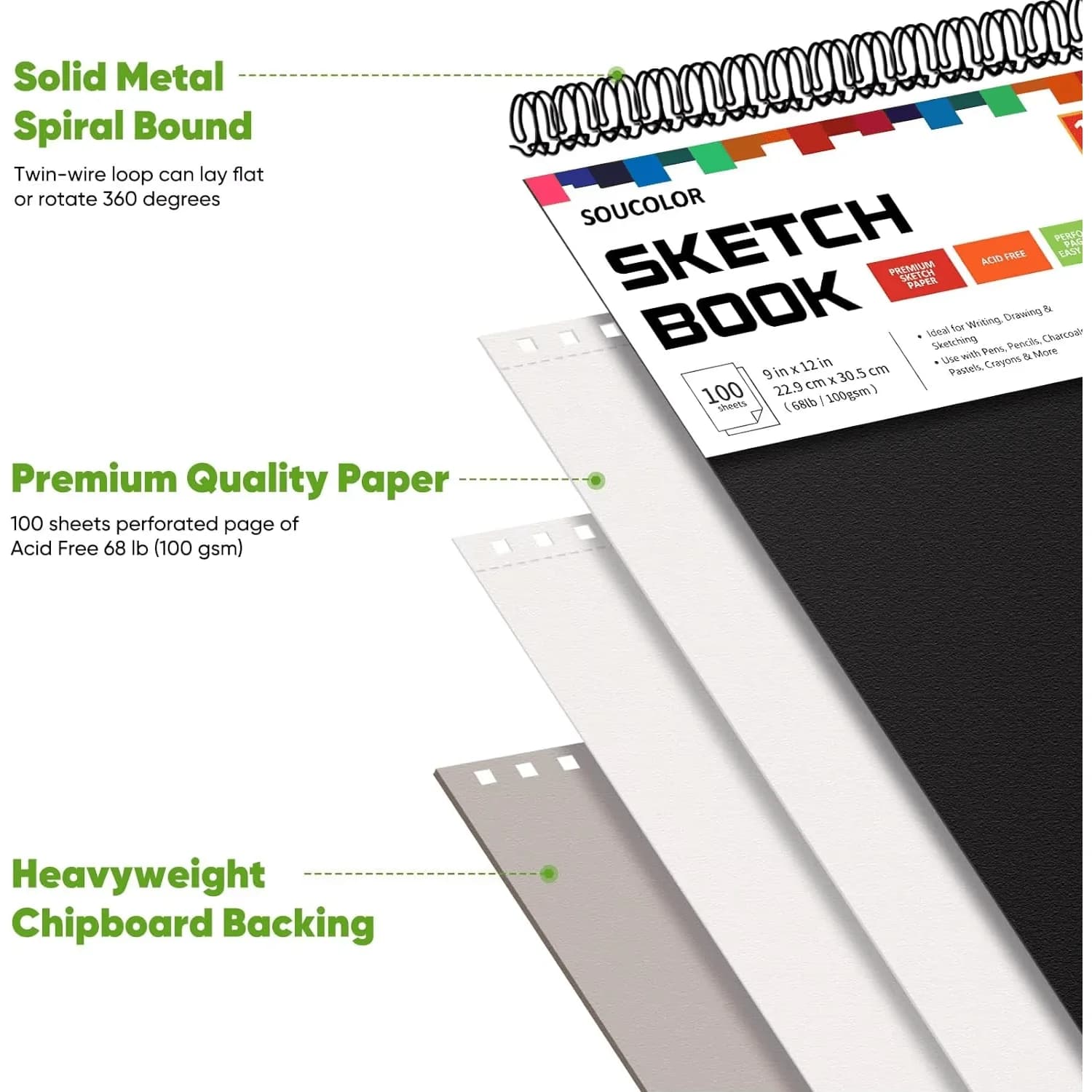 Spiral Bound Sketch Book 9x12 100 Sheets