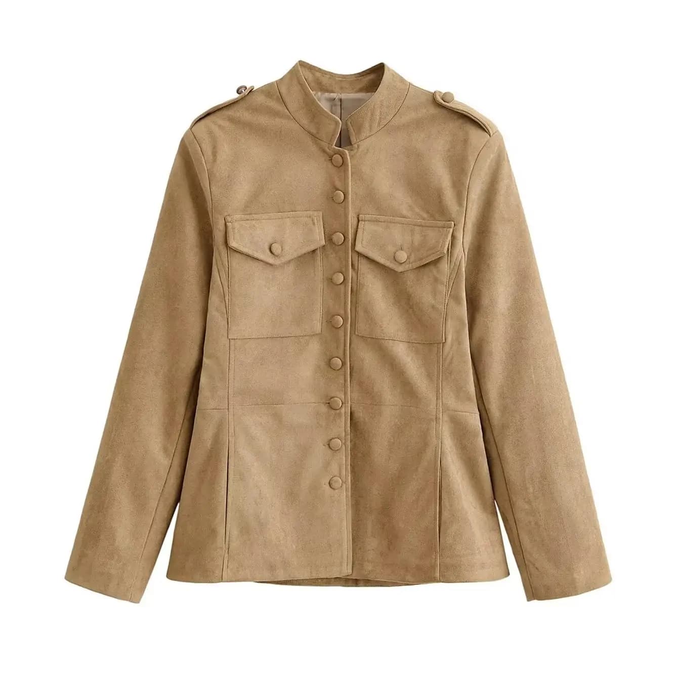 Fashion Jacket For Women 2026 Spring Autumn Classic Vintage Suede Stand Collar Single Breasted Casual Versatile Short Streetwear