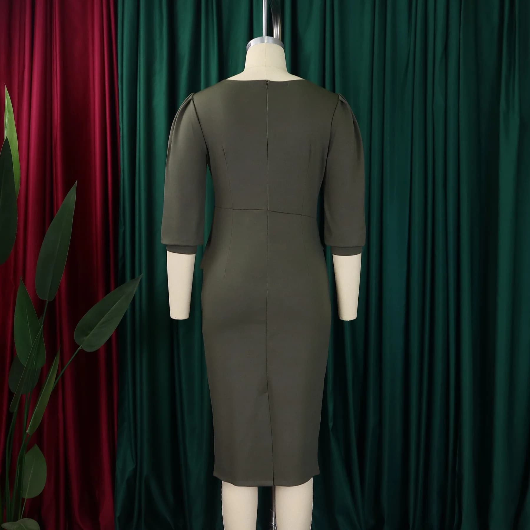 Elegant O-Neck Half Sleeve Sheath Work Dress