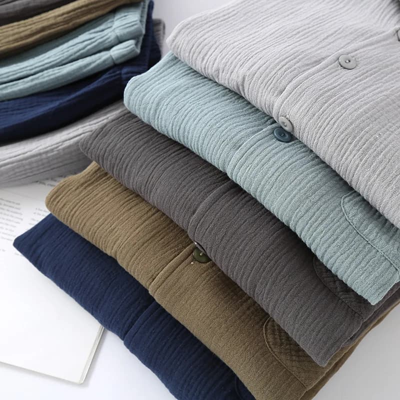 Men's Cotton Double-Layer Cardigan Sleepwear Set