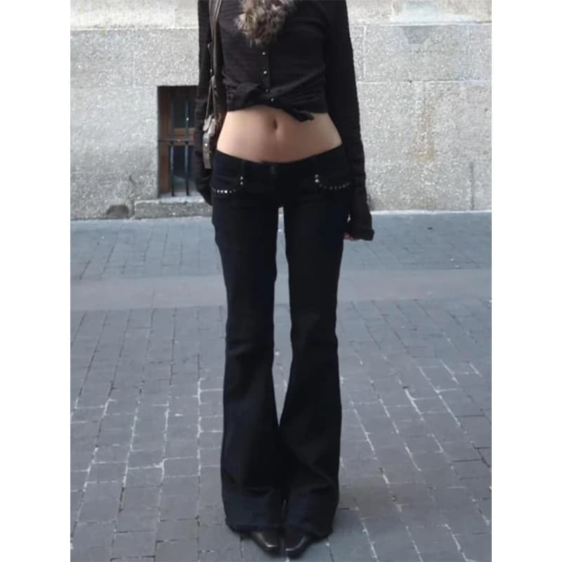 Women's Low Rise Flared Black Jeans