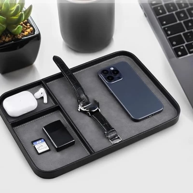 PU Leather Nightstand Organizer Tray