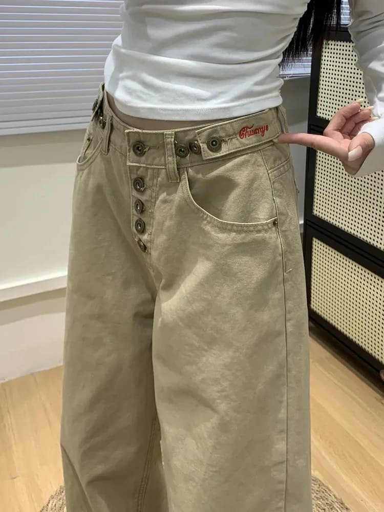 Men's Khaki Patchwork Work Pants Adjustable Waist
