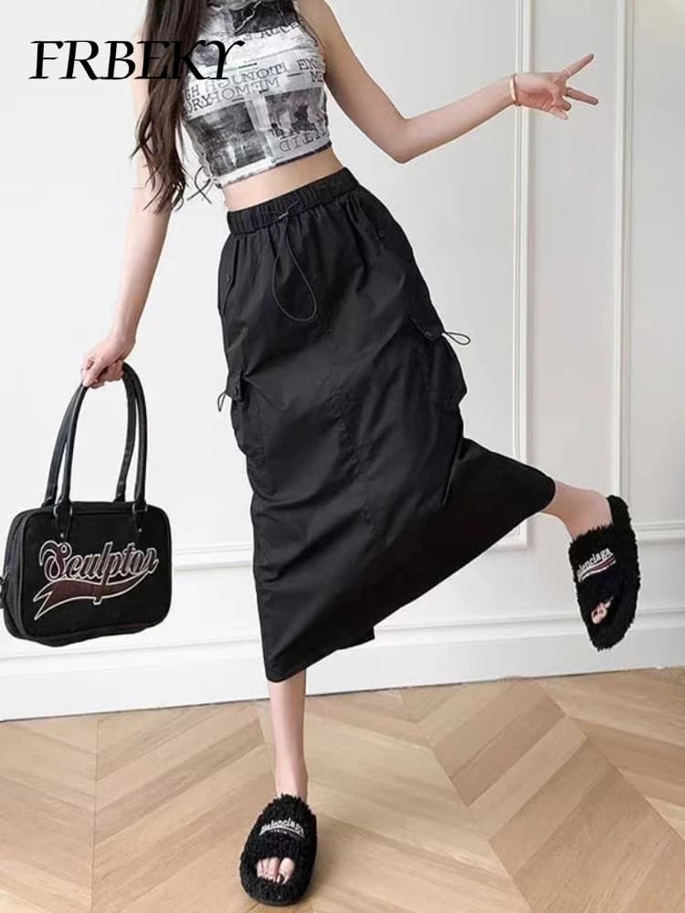Women's Drawstring Workwear Midi Skirt