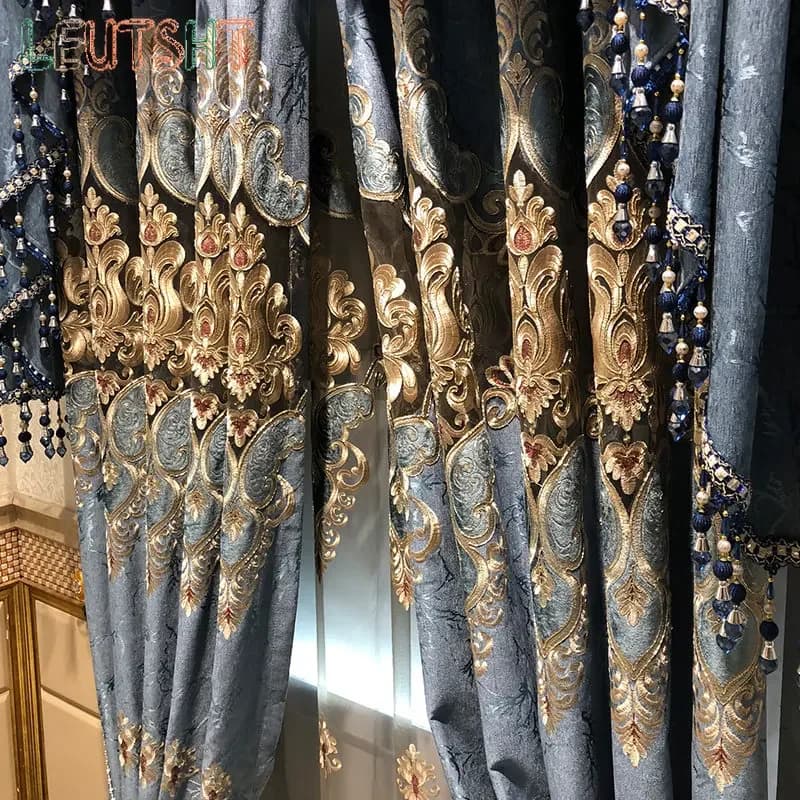 European Embroidered Chenille Tulle Curtain Panels