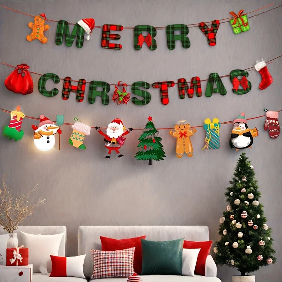 1 Set Christmas Party Decoration-Merry Christmas Banner and Holiday Background Decorations,Festive Hanging Ornaments for Home.
