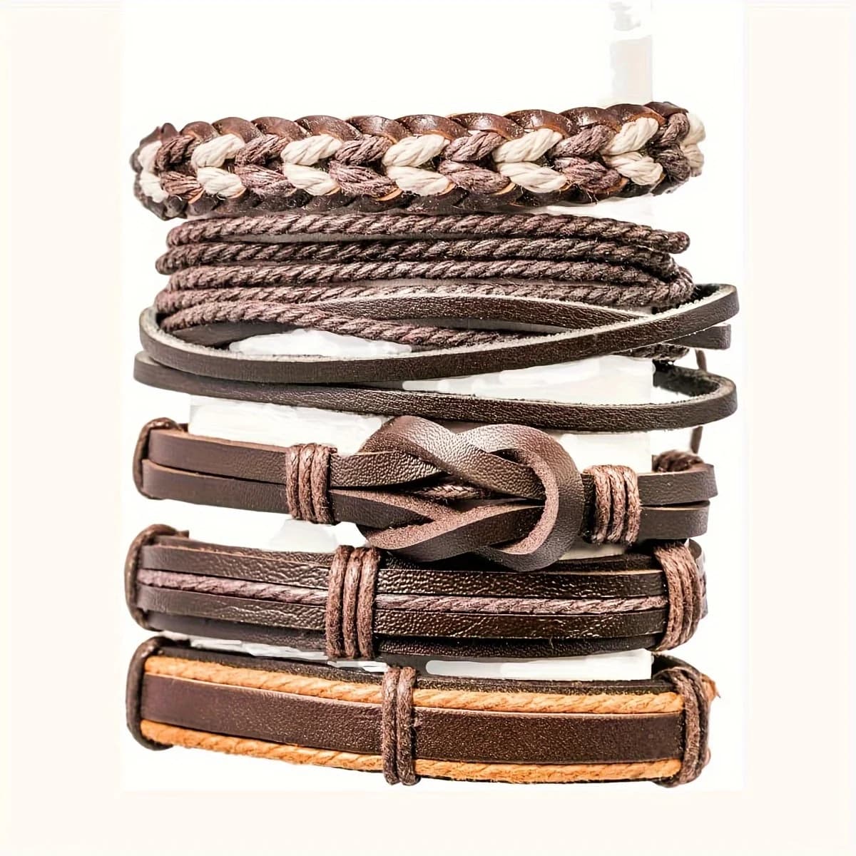 Braided Leather Bracelets with Wood Beads