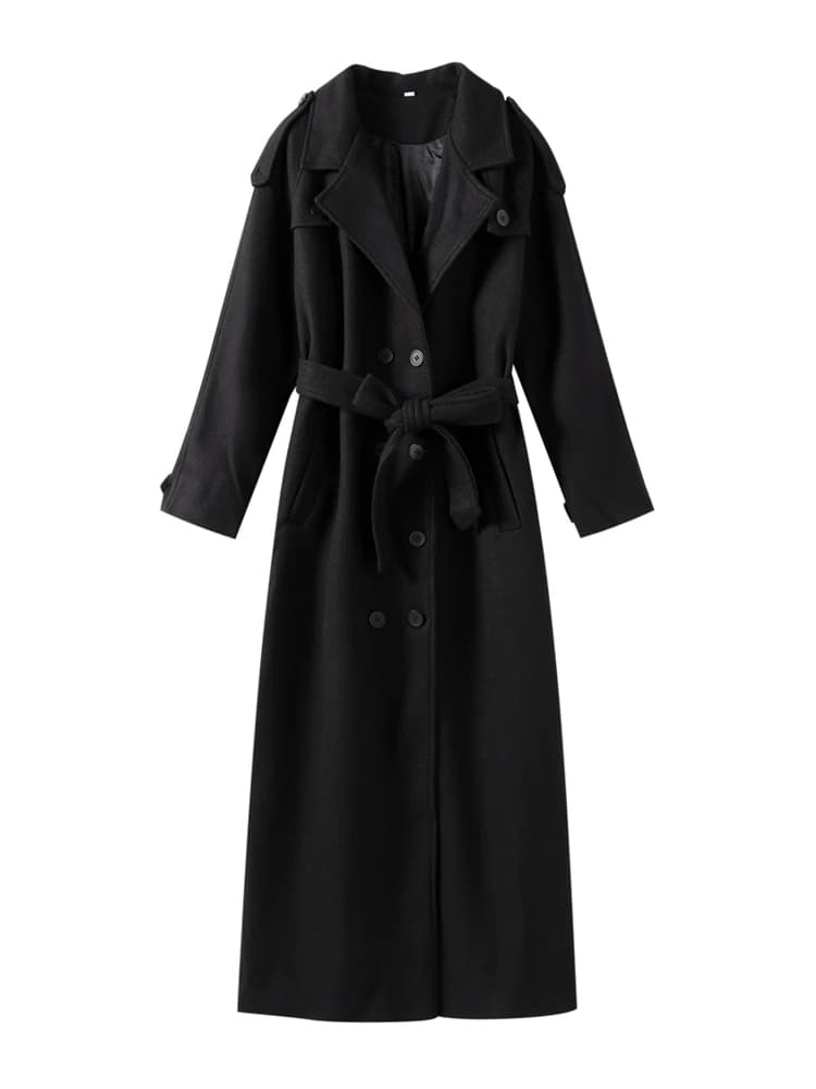 Wool Coat With Tailored Collar and Belt