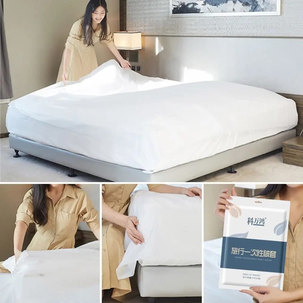 3 / 4-Piece Disposable Bed Sheet Dirty Proof Bedding Set Sleeping Bag Quilt Cover Thickened Non-Woven Duvet Cover Pillowcase