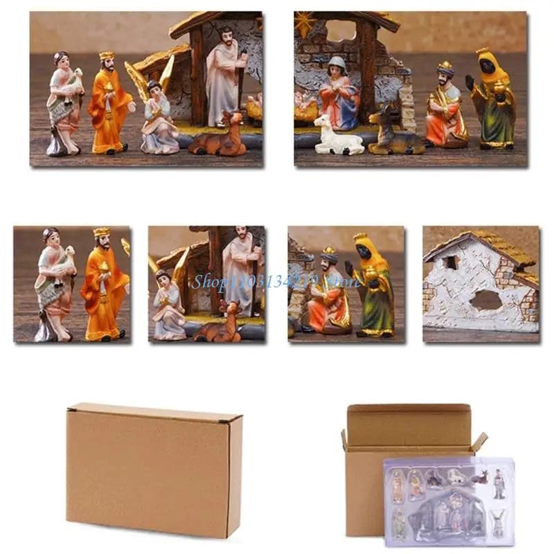 Nativity Set Holy Family Figurines with Stable