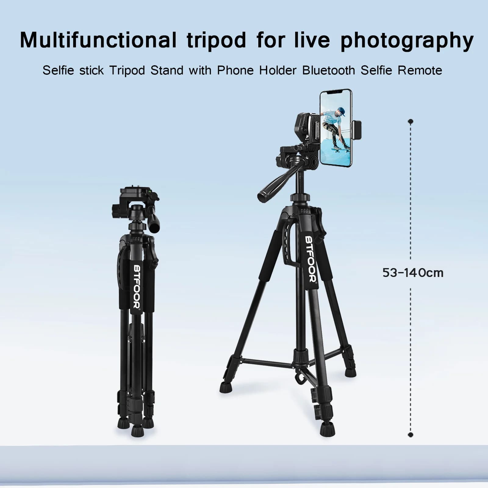 Aluminum Phone Camera Tripod Stand 55 Inch