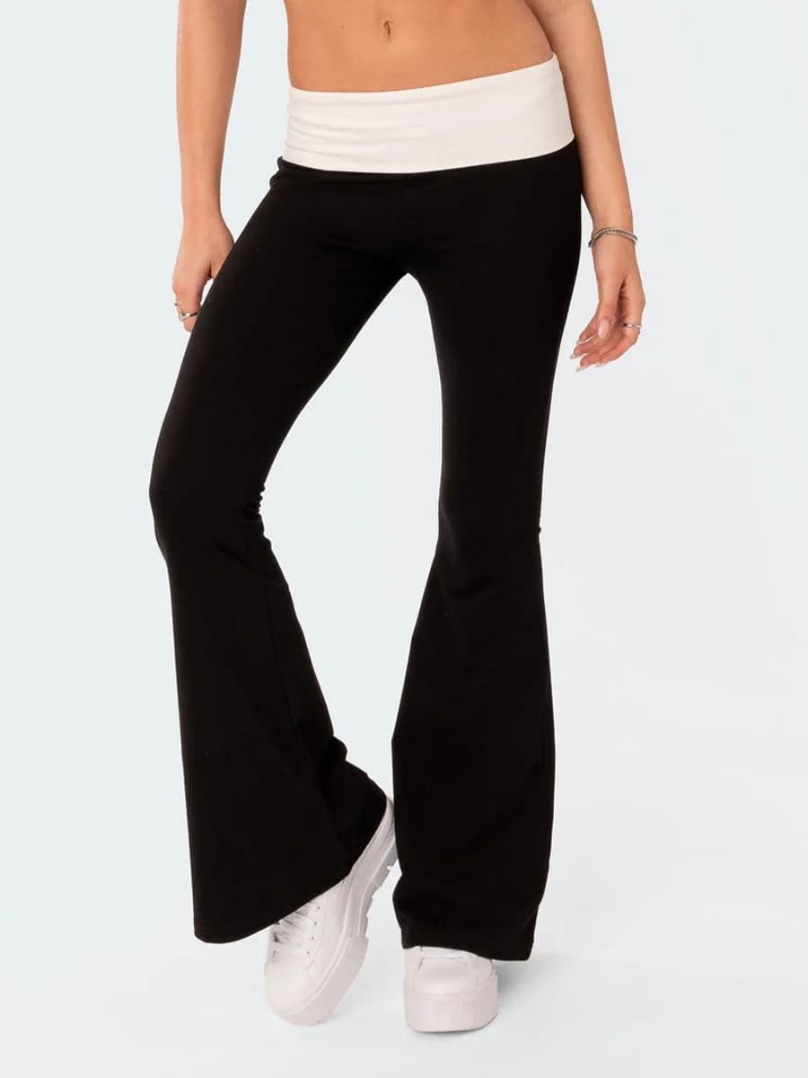 Women Fashion Flared Pants Casual Contrast Color Creativity Elastic Waist Bell Bottoms Bootcut Trousers Y2K 2024 New Streetwear