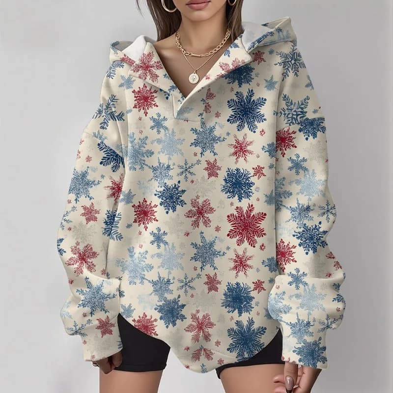 Casual Oversized Snowflake Pullover Hoodie